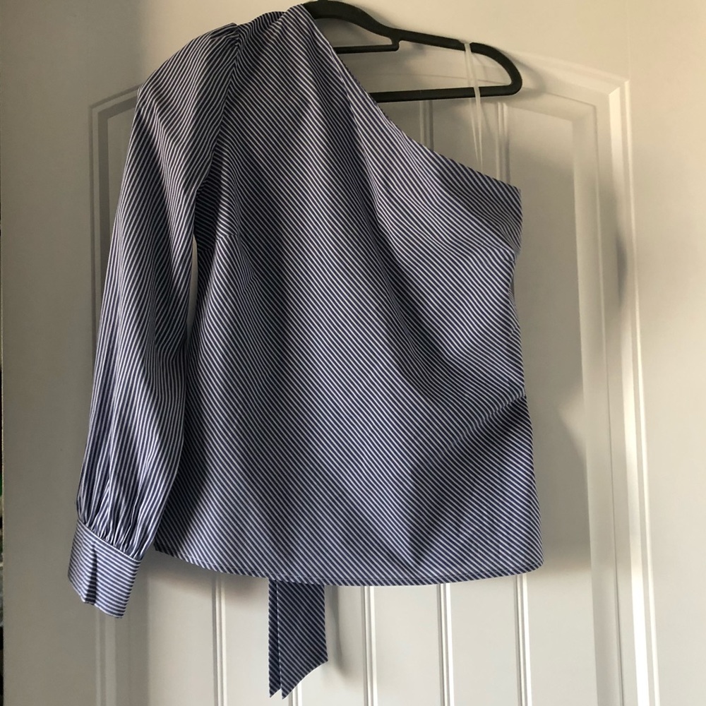 Saks 5thAve long sleeve blouse bare left shoulder